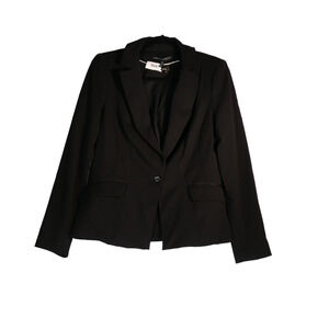 WHBM Blazer Womens Size 10 Black Jacket Lined Shoulder Pads Pockets Career